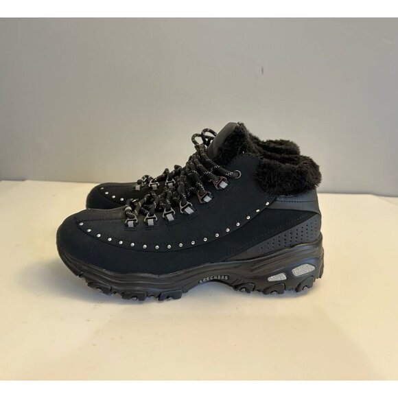 Skechers D'lites Gleeful (Style: 48813) Ankle BOOTS Black Fur Lined Size 9.5 US - Picture 4 of 12